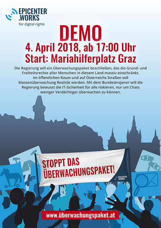 Plakat für die Demo Stoppt das Überwachungspaket!